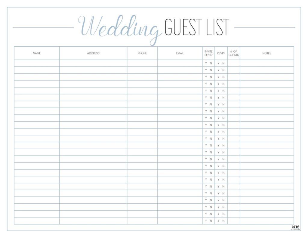 Wedding guest list template with columns for contact details and RSVP status.